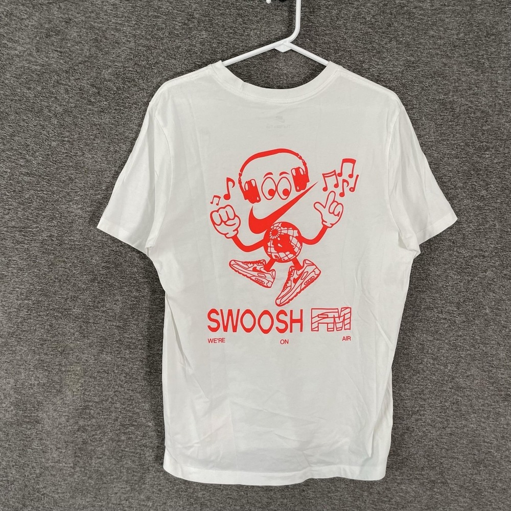 Nike Shirt Mens Large White Swoosh FM Air Max Graphic T-Shirt Tee Music Radio